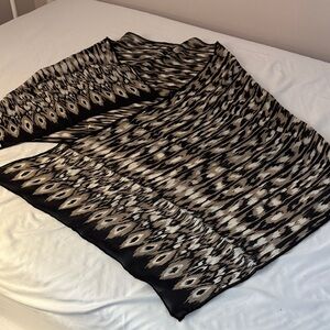 Carlisle Silk Chiffon Black and Tan Patterned Scarf